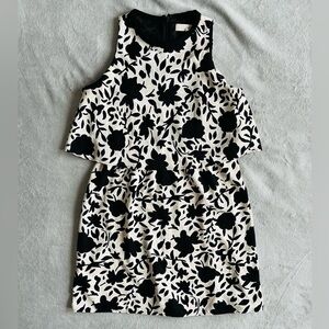 LOFT Petite Floral Black Beige Split Back Dress - Size 6 Petite